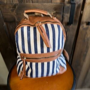 Pottery Barn Navy and Tan Striped Backpack